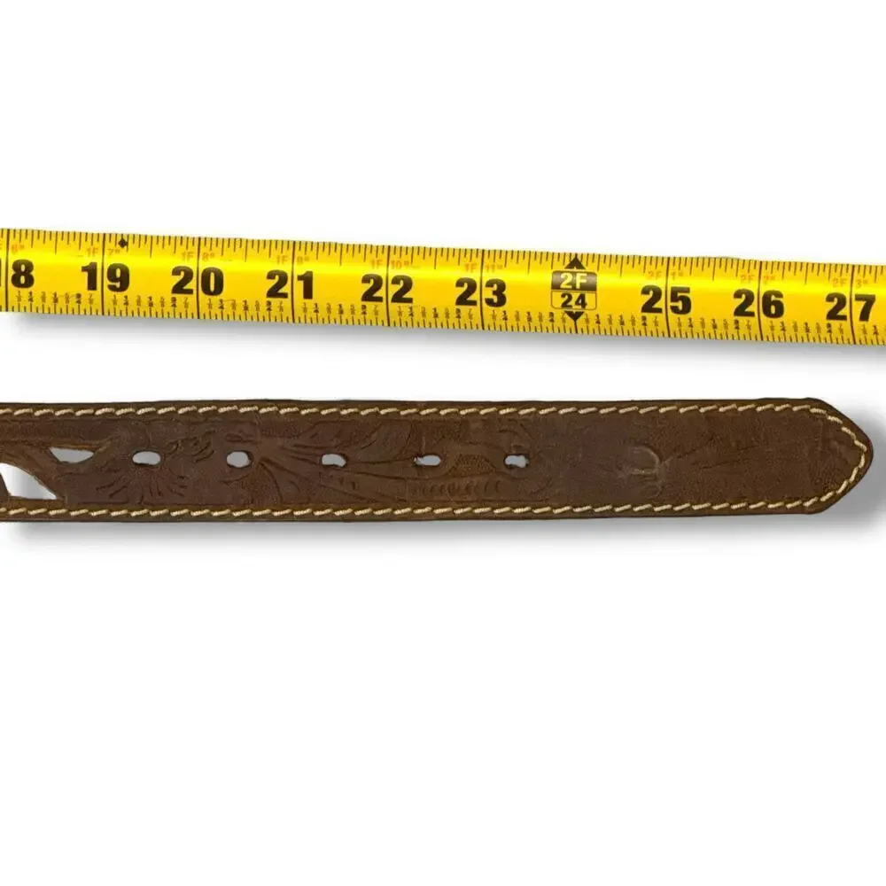Red River Outfitters Western Belt Kids Brown Tooled Leather Cowboy Cowgirl Sz 22